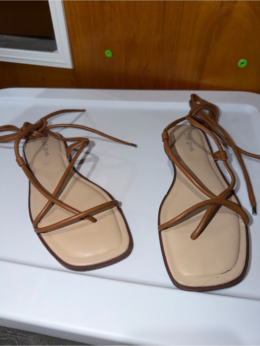 Indigo Brown Lace-Up Strappy Sandals with Cream Footbed